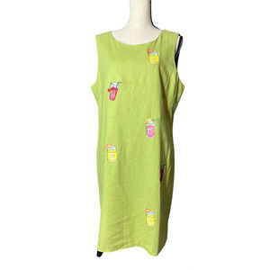 AGB Dress by Byer California Green Linen Blend w/Embroidered Cocktails, size 14